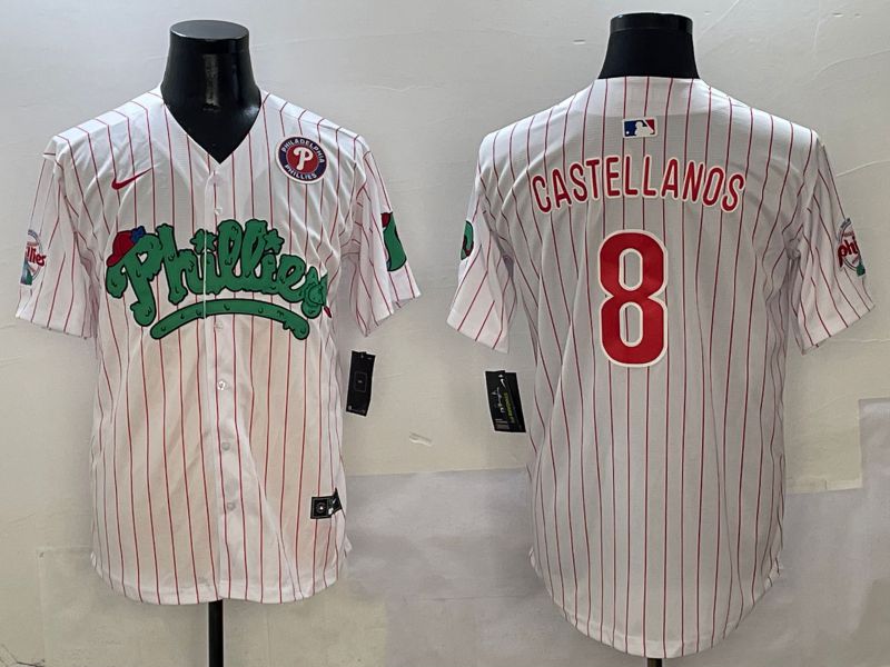 Men Philadelphia Phillies #8 Castellanos White Stripe Fourth generation Joint Name Nike 2025 MLB Jersey style 5->philadelphia phillies->MLB Jersey